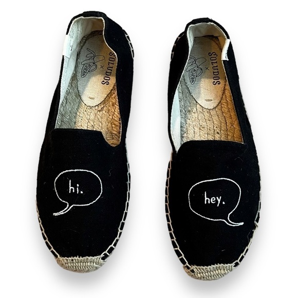 Soludos x Ashkahn Hi Hey espadrilles Black Canvas Flat Shoes summer size 7 - Picture 1 of 13